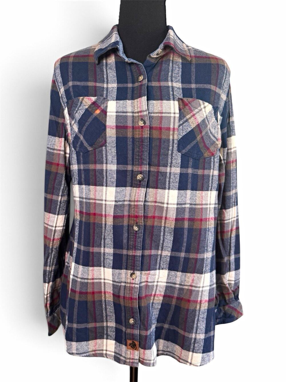 Legendary Whitetails Men M Plaid Flannel Cotton Button-Up Shirt Pockets Blue